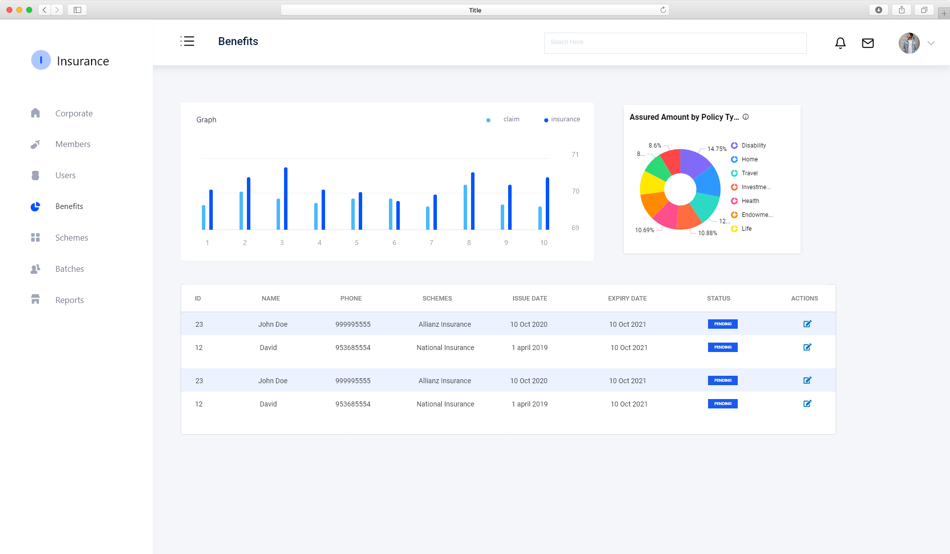 Insurance provider portal