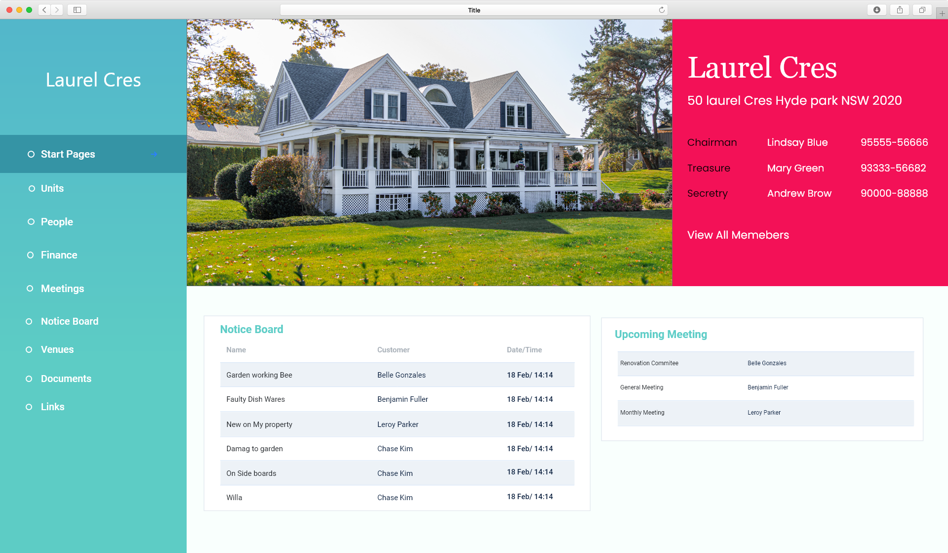 Online Strata Management dashboard
